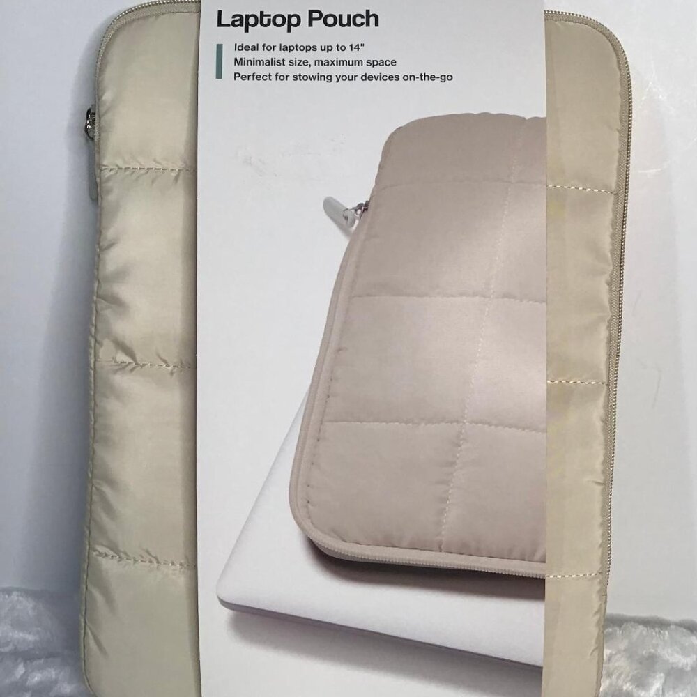 Laptop Pouch U Brands for 13-14" Laptop - 13.5" x 9.75" Nylon Puffer - Tan - NEW